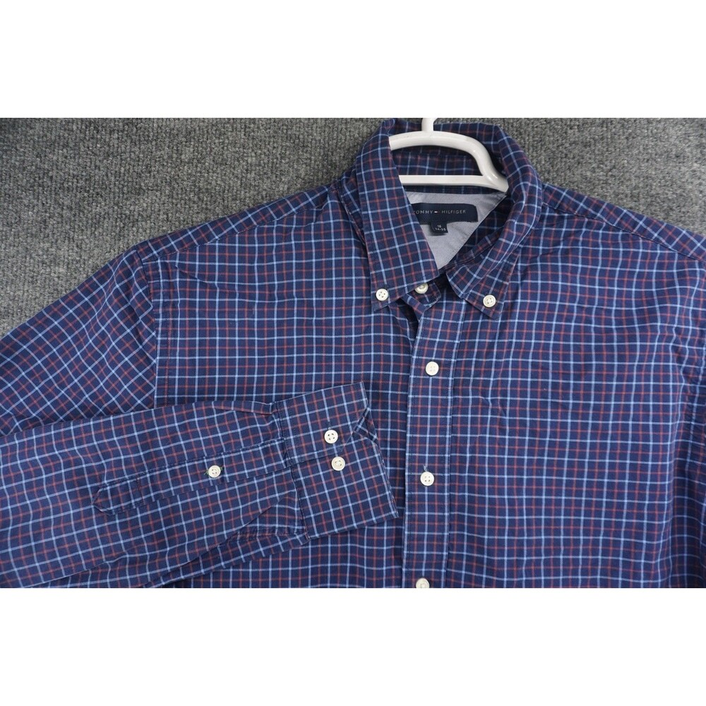 Tommy Hilfiger Shirt Mens 16 34-35 Blue Long Sleeve Button Down Large